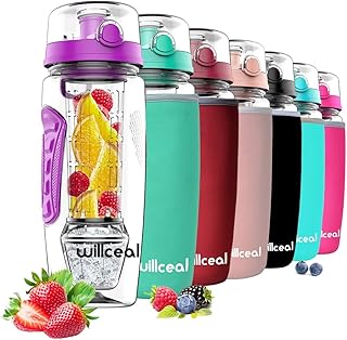 willceal Flacone di Frutta infusore 32 Once Resistente con Palla di Gel di Ghiaccio Staccabile, Grande - Tritan Senza BPA, Coperchio a Vibrazione, Design a Prova di perdite - Sport, Campeggio