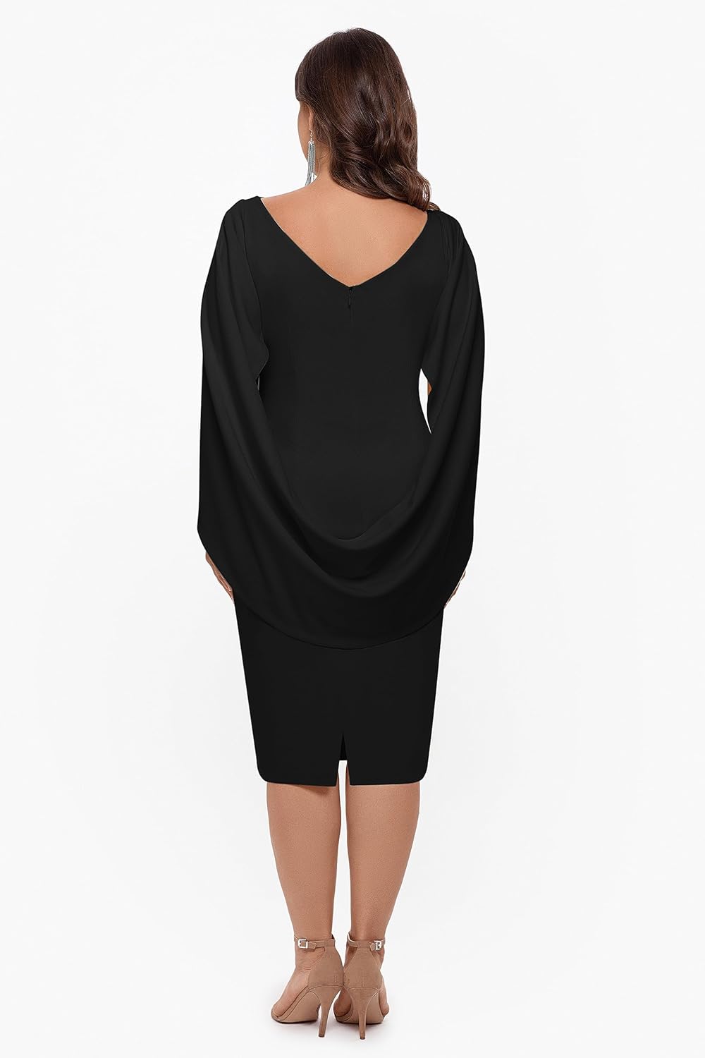 Betsy & Adam Women’s Scuba Crepe Drape Sleeve Knee Length Dress, Black, 16W - Image 2