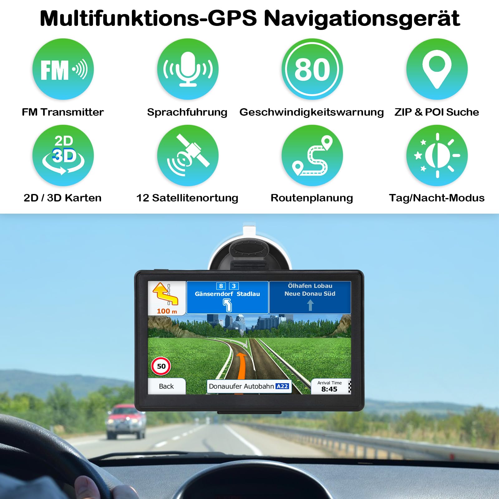 Navigationsgerät für Auto LKW 2024 Navi 7 Zoll - J701 Auto LKW PKW GPS Navigation Testsieger mit Europa UK 52 Karte Kostenloses Upgrade Sprachführung Blitzerwarnung Fahrspurassistent POI