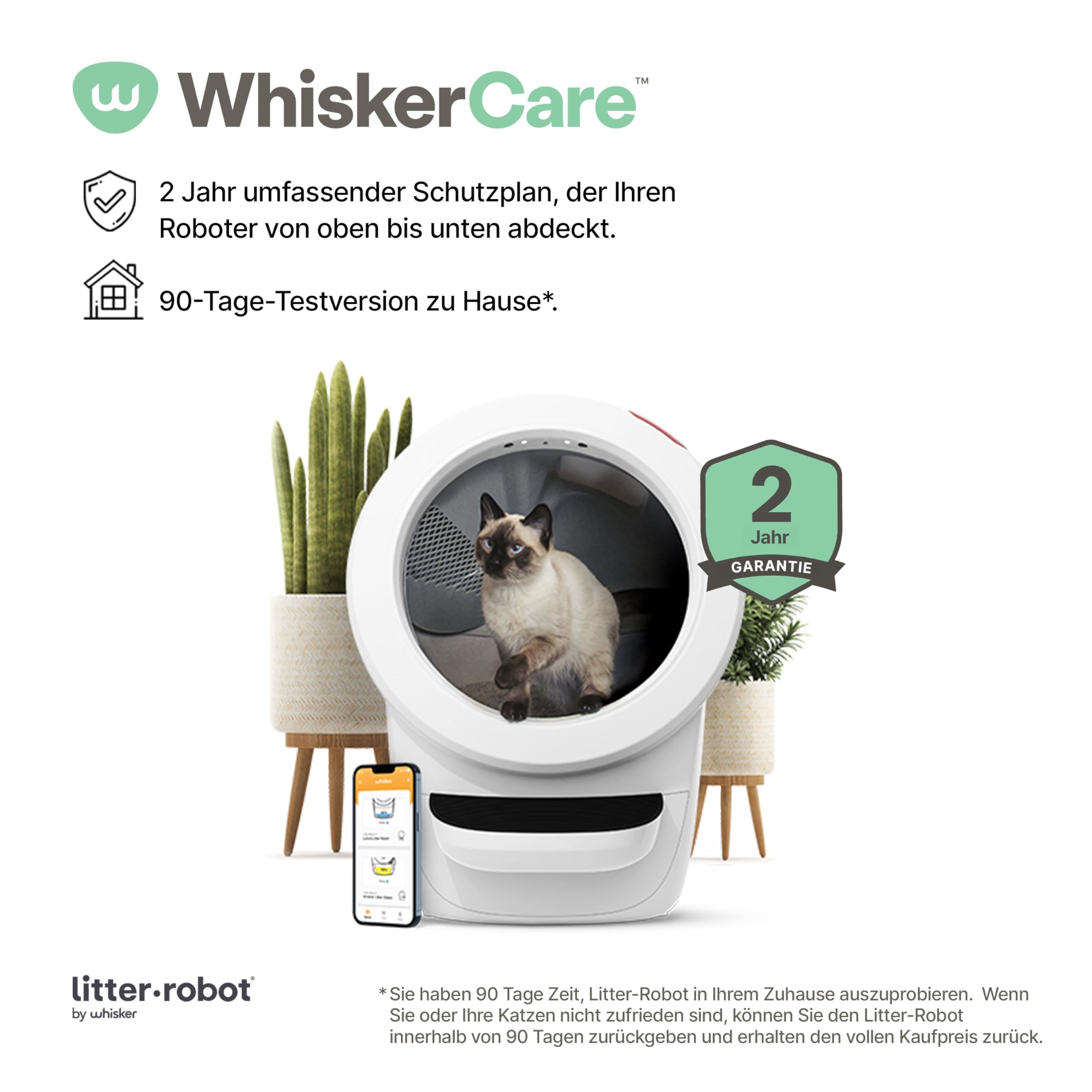 Litter-Robot 4 von Whisker, Weiß - Automatische, selbstreinigende Katzentoilette, hilft Gerüche zu reduzieren, funktioniert mit jedem klumpenden Streu