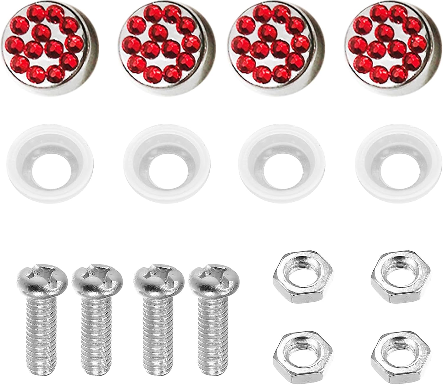 License Plate Screw Caps Stainless Steel Anti-Rattle Rustproof Rhinestone Diamond Fasteners 4PCS (Black)