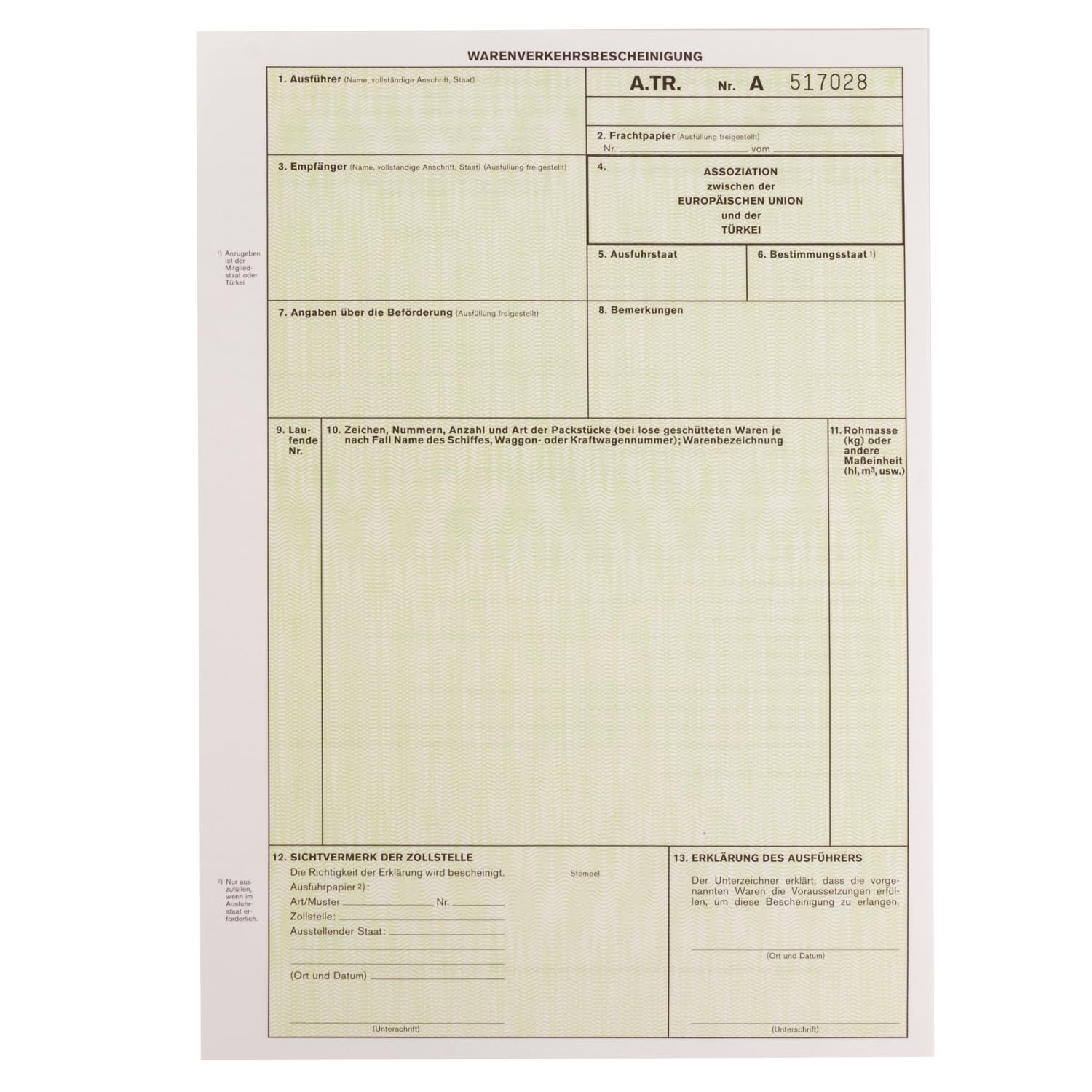 mashpaper A.TR. ATR Warenverkehrsbescheinigung Formular für Laserdrucker Menge wählbar 10, 50 oder 100 Stück