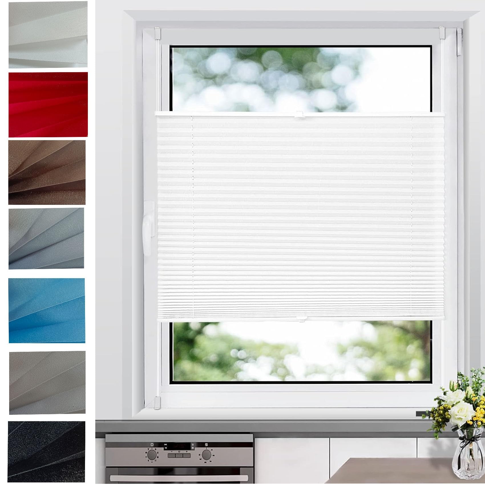 Stick on Blinds for Windows, 25 x 110 cm Quick Fix and Easy to Install, No Drill Blinds Instant with White Guide Rail for Bedroom Bathroom Kitchen, White