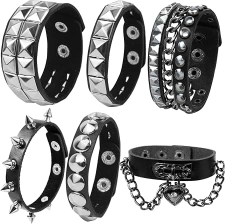 Amazon.com: LAPOHI 6 PCS Leather Bracelets for Men Women Punk Goth
