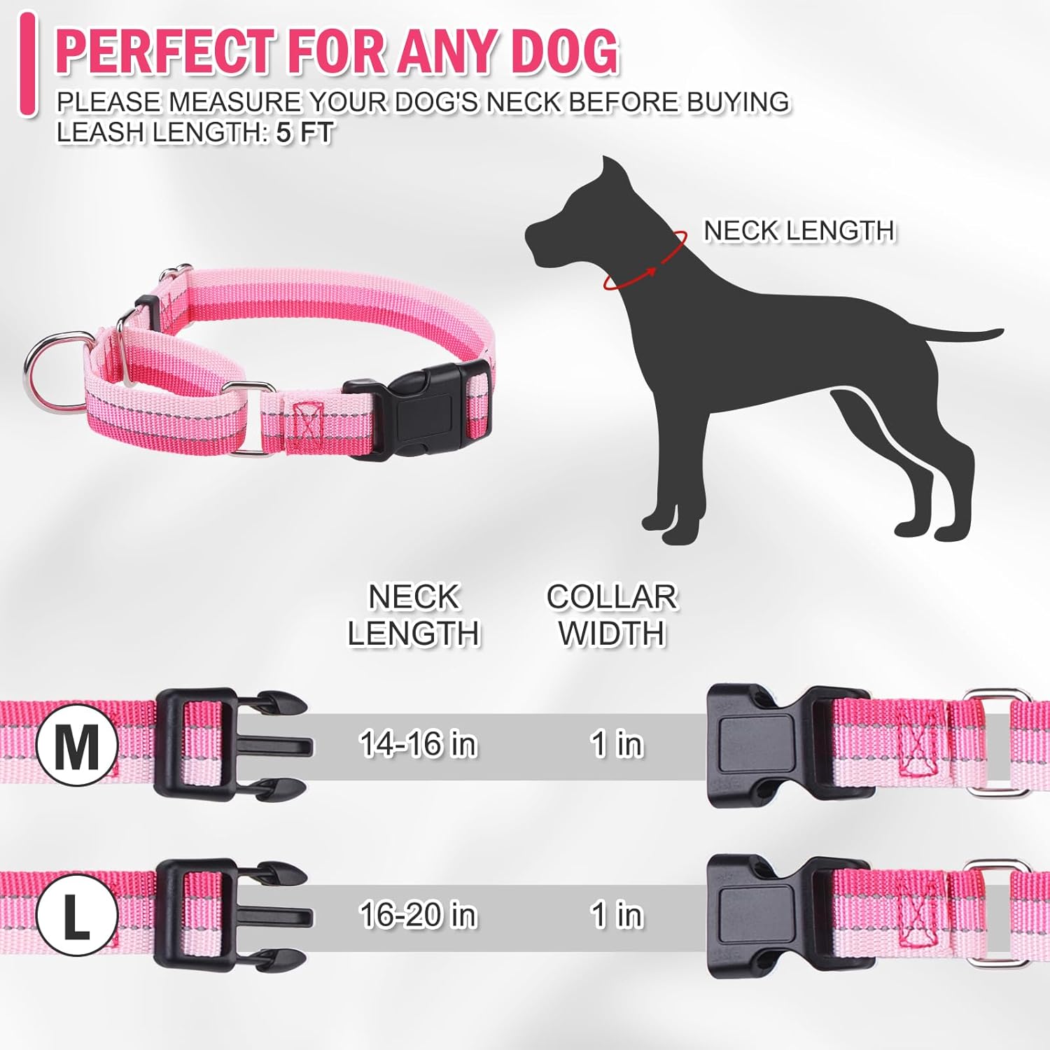 Martingale Dog Collar and Leash Set for Walking, Playing, Training, Reflective Adjustable Puppy Collars with Leash for Small Medium Large Dogs (Pink,Large) Large Pink image 2 of 7 B0D21NNMMS