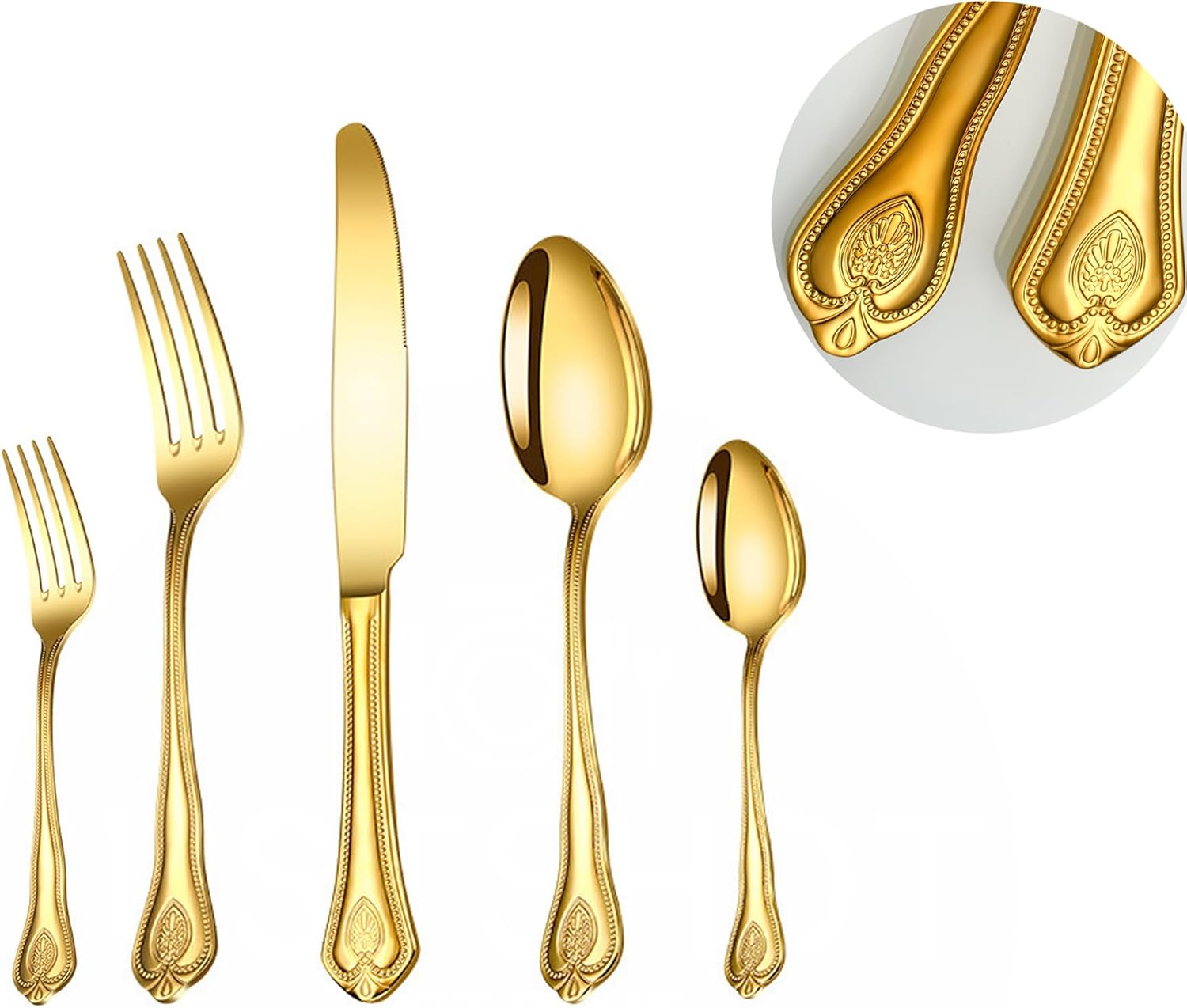 JUSTSHOT 50 Piece Gold Silverware Set for 10,1810 Stainless Steel Gold Plated Flatware Set,Unique Cutlery Flatware Sets,Golden Spoons and Forks Set,Mirror Polished,Dishwasher Safe