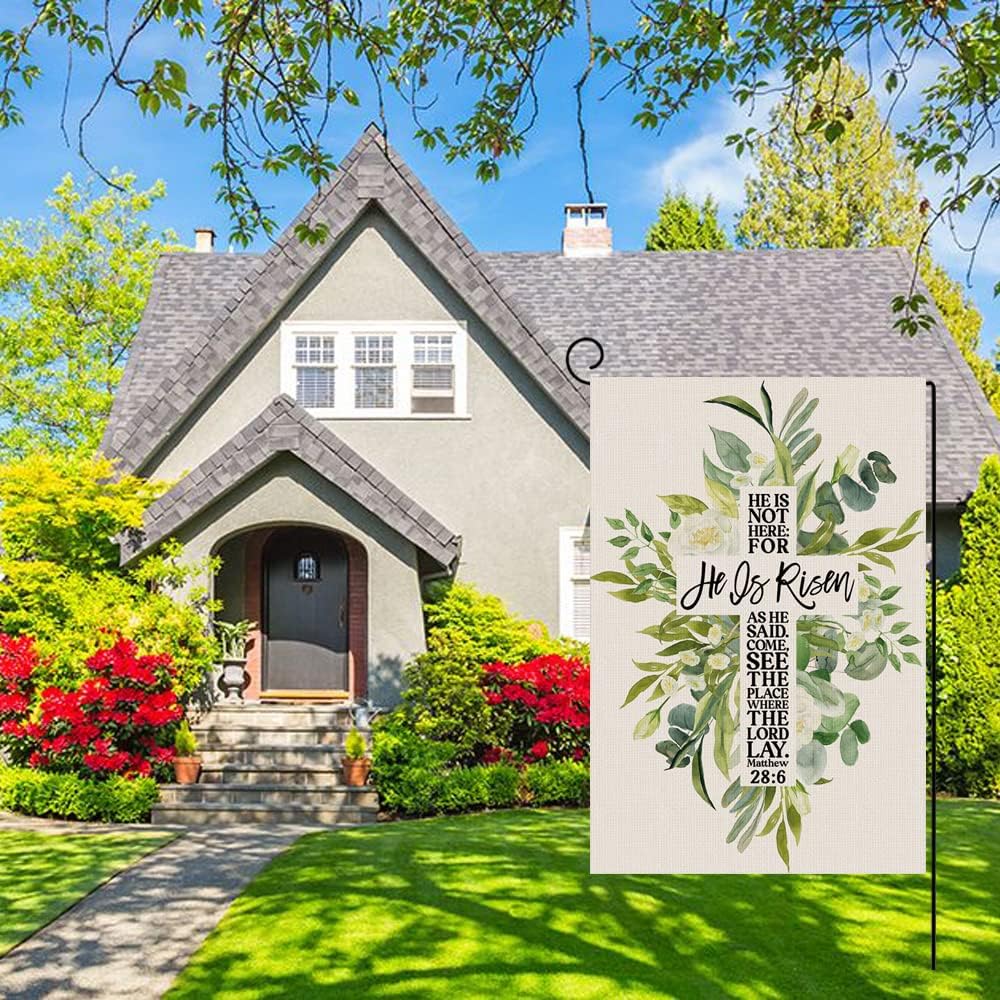 He is Risen Spring Easter Garden Flag Vertical Double Sided Watercolor Floral Easter Cross Garden Flag, Seasonal Outdoor Farmhouse Small Flag for Yard Lawn Decor 12.5 x 18 Inch - Image 6