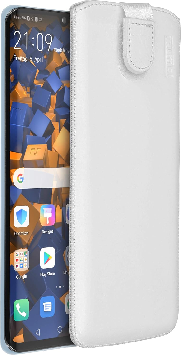 mumbi Genuine Leather Case Compatible with Huawei P30 Pro White