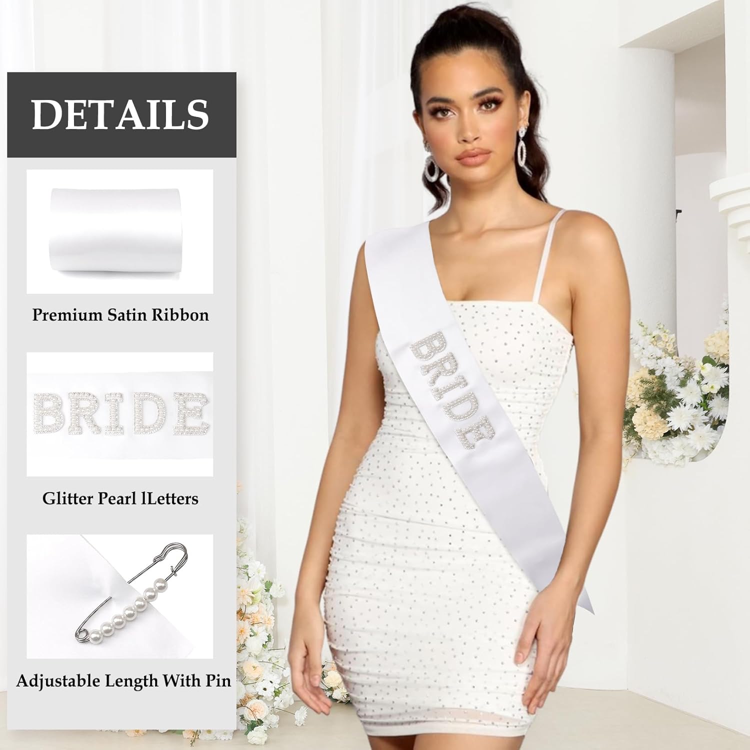 Yxiang Bride Sash,Bride To Be Sash Bachelorette Party Decorations Pearls Rhinestones Sashes Bridal Shower Gift - Image 4