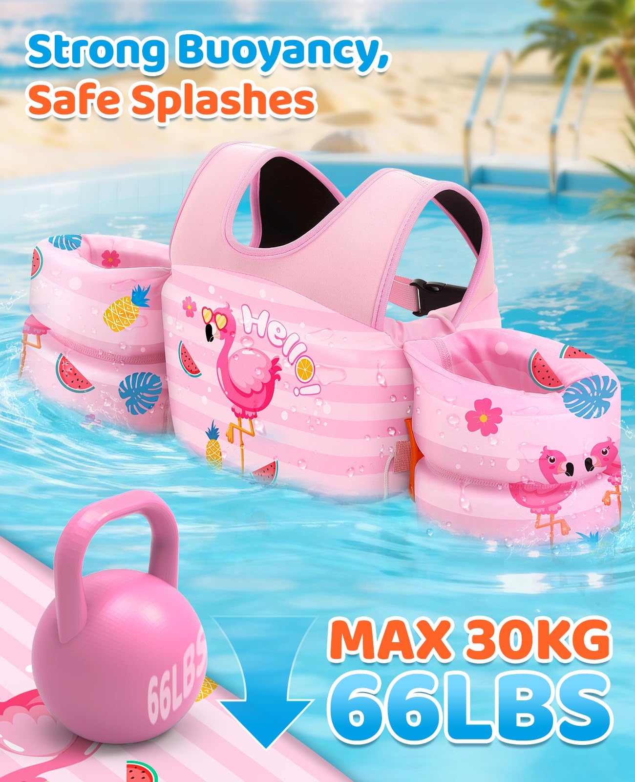 HeySplash Gilet da Nuoto per Bambini Braccioli Galleggianti Peso 9-22/15-30 KG Cinghia Regolabile Fischio