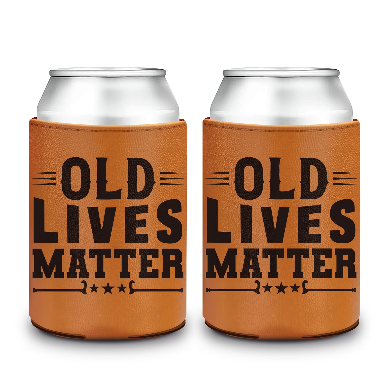CUTHOLLOW Old Lives Matter Can Cooler Sleeve, 2PCS Thicken Leather Universal Beer Cooler Insulated 16 OZ, Summer Beer Gifts for Men, Dad Birthday Gifts, Christmas Presents