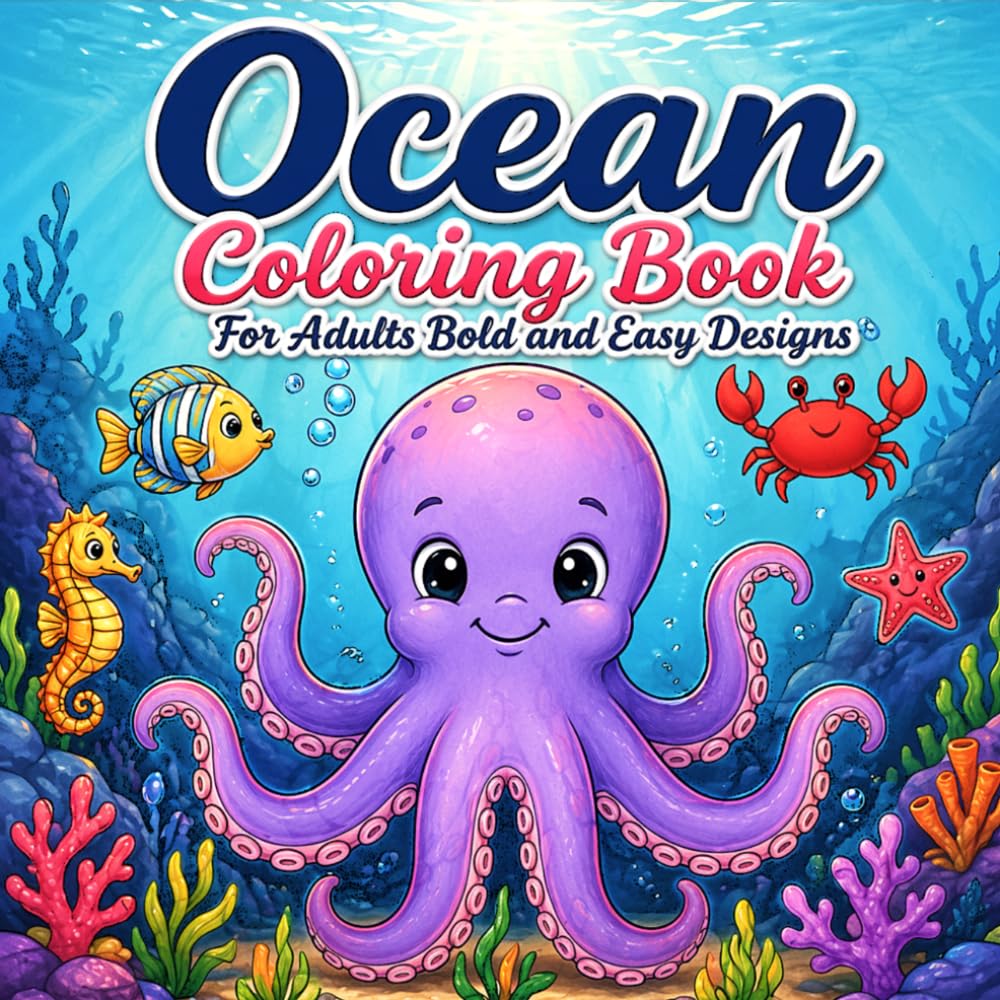 Ocean Coloring Book For Adults: Bold and Easy Underwater Sea Life Designs For All Ages For Relaxation & Stress Relief