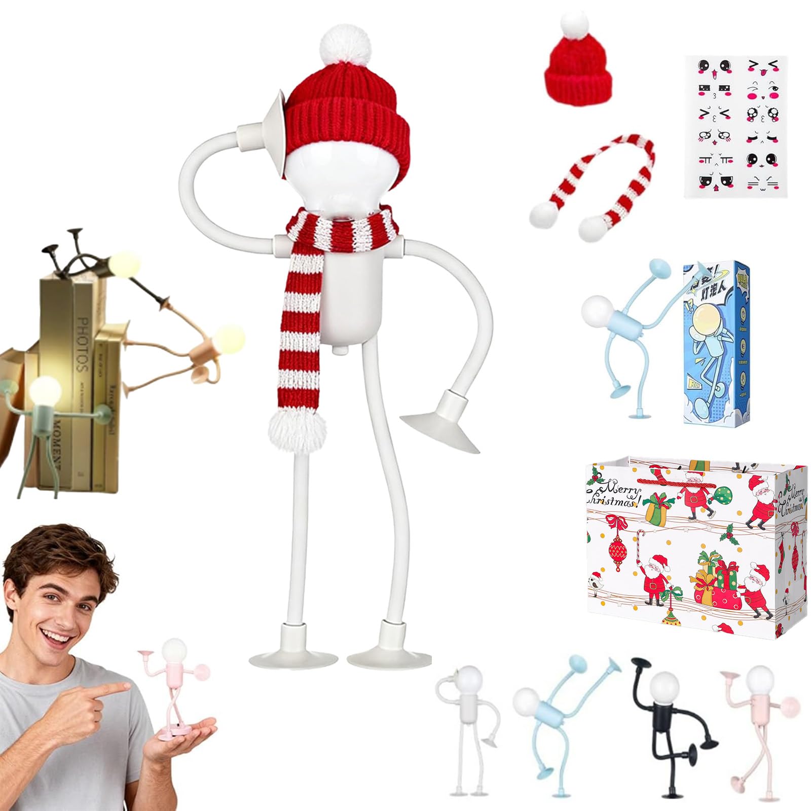 GLSAYZU Changeable Shape Funny Sportsman Night Light, 1/2/4Pcs DIY Shape Cute Light Bulb Man Mini Night Light,Suction Cup Bendable Desk Table Lamp, DIY Shape Night Lights for Boys Girls (White, 1P)