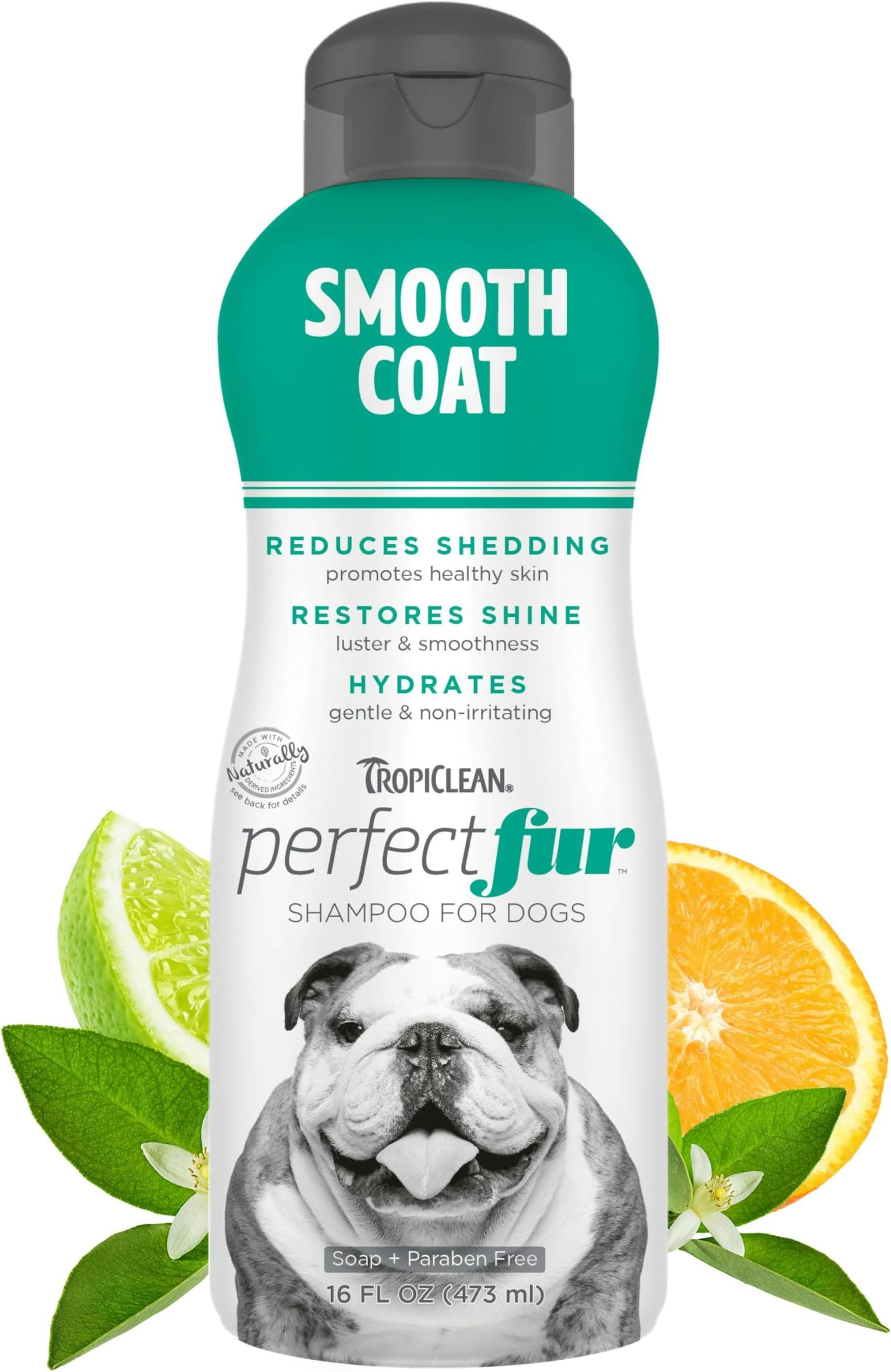 TropiClean PerfectFur Dog Shampoo - Used by Groomers - Derived from Natural Ingredients - Moisturising & Shed Control Formula for Smooth Coat Breeds like Bulldogs, Boxers & Pointers - 473ml