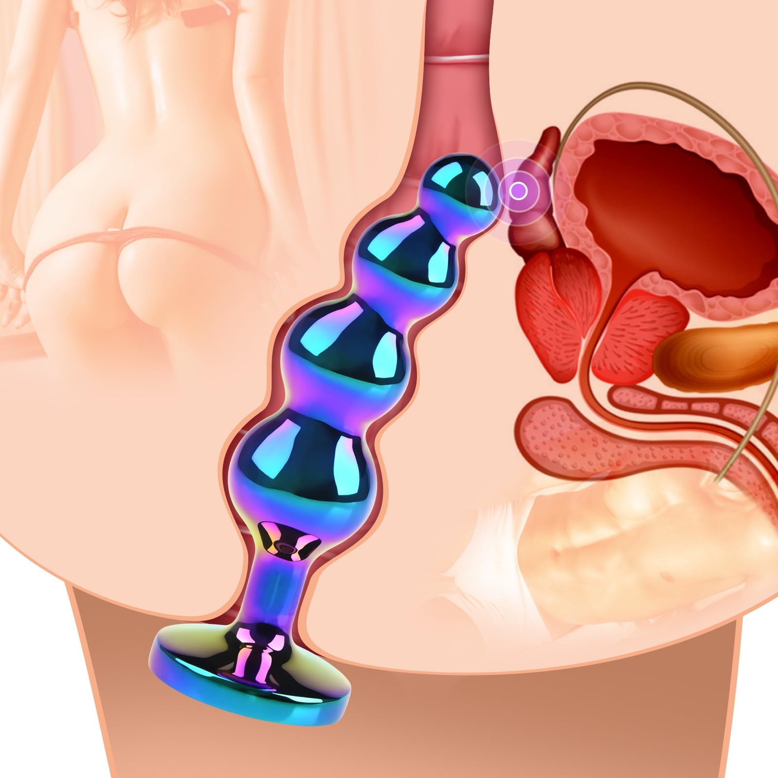 FST Aluminum Anal Beads, Colorful Graduated Anal Plug with Jeweled Base Sturdy Curved Butt Plug G-spot Dildo Adult Sex Toys for Men Women (): L