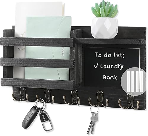 HRONRAD Soporte para llaves y correo para pared, ganchos para llaves de pared de granja con estante flotante, organizador de llaves colgante de