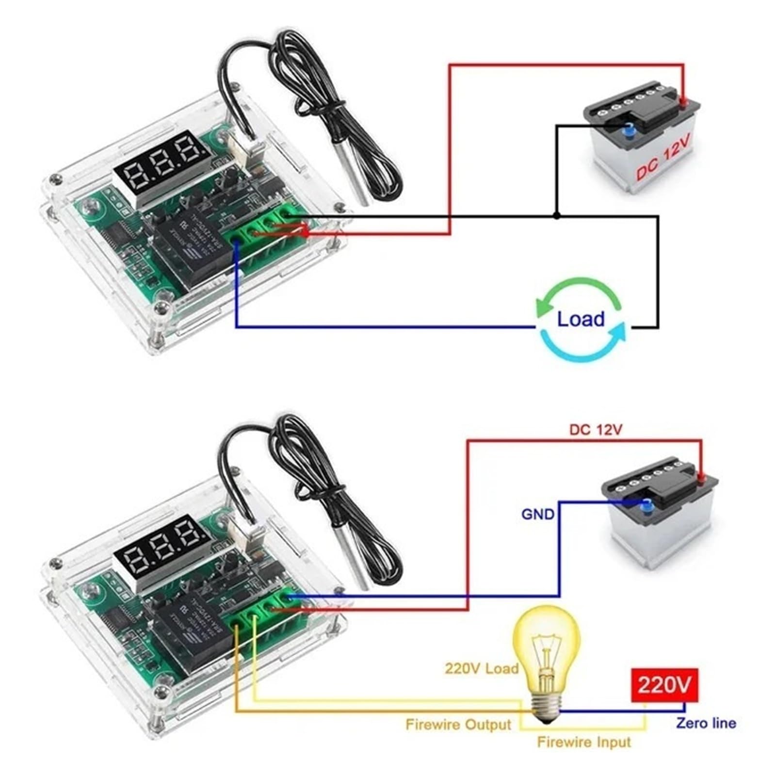 2 controladores de temperatura digitales XH-W1209 de -50 ~ 110 ℃, 12 V, módulos termostáticos con carcasa y muestra resistente al agua