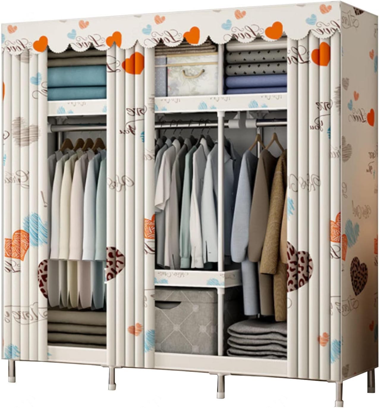 Armoire en tissu avec rail de suspension anti-poussière pour petits espaces