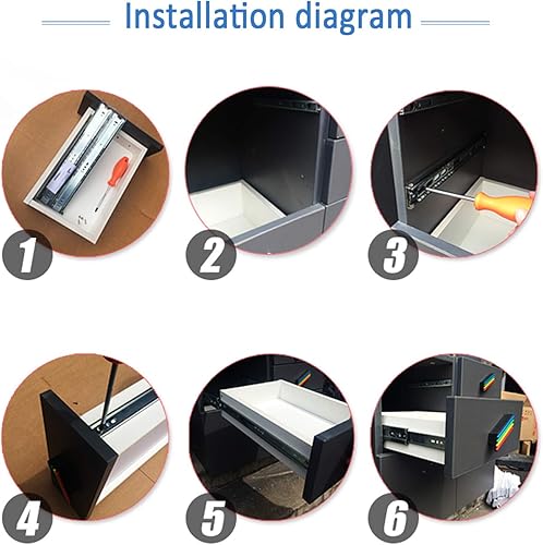 Miniatura 7 de 1 par de corredores de cajones de extensión completa de 3 secciones de acero galvanizado, deslizadores de cajón con rodamiento de bolas, con