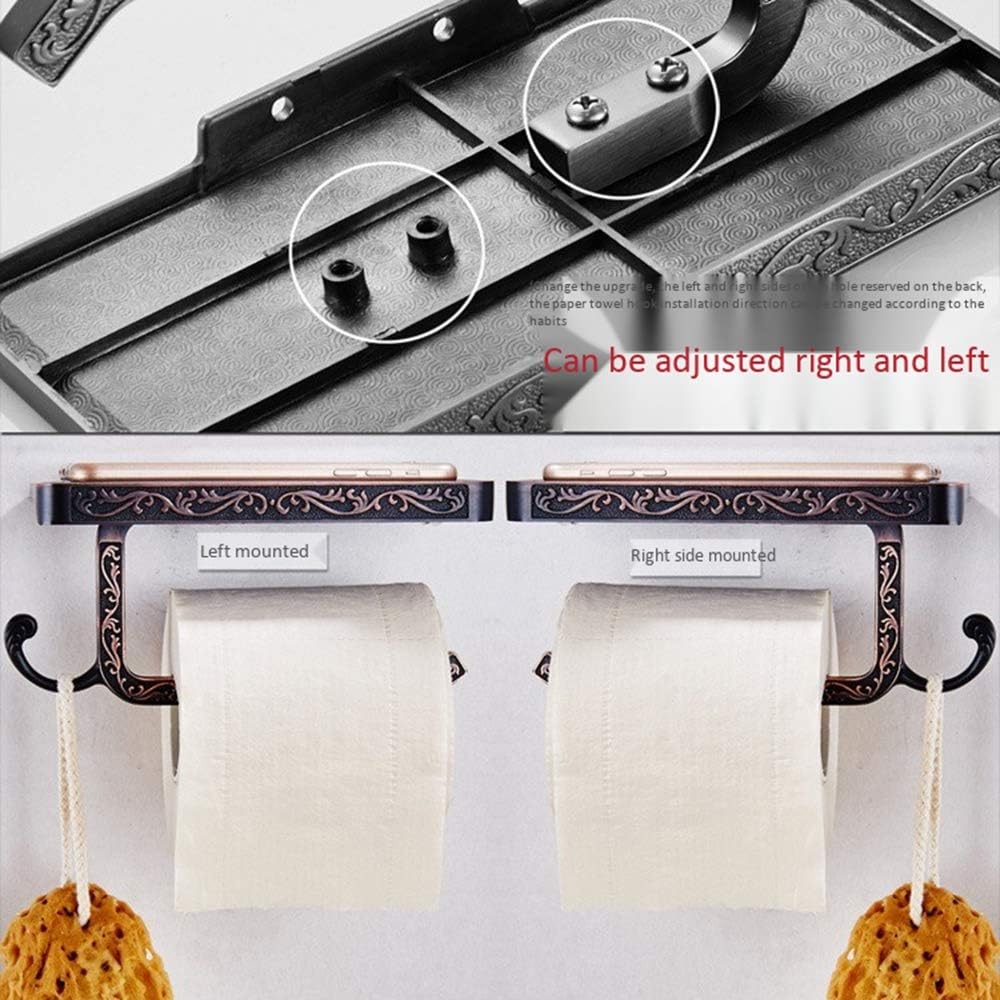 Toilet Paper Holder Antique Carving Zinc Alloy Toilet Roll Paper Rack with Phone Shelf Wall Mounted Bathroom Paper Holder with Hook,Chrome