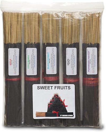 Miniatura 5 de Sweet Fruits - Varitas de incienso de 11 pulgadas, juego variado de 500 unidades, 11 pulgadas, 5 paquetes de 100 varillas por fragancia El juego