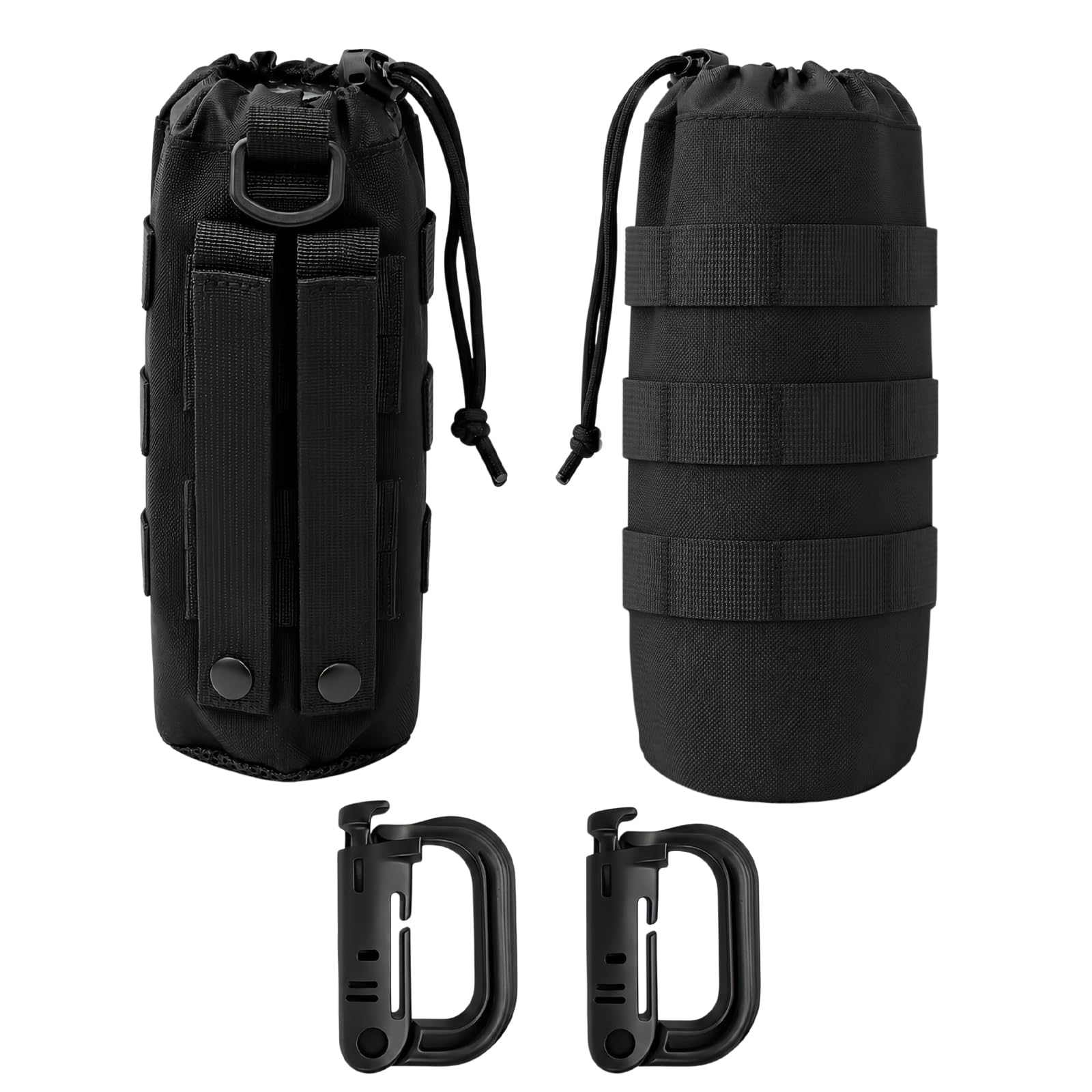 2 Pcs Water Bottle Holder, for Molle Water Bottle Pouch & 2 Carabiner