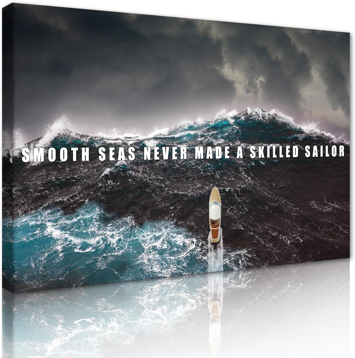Smooth Seas Never Made A Skilled Sailor Framed Canvas Wall Art Inspirational Entrepreneur Quote Painting Positive Vibes Poster for Office Decor Home Studio Stretched Ready to Hang 18x24 inch