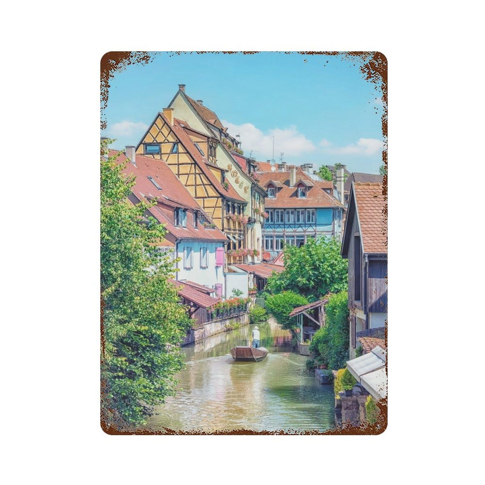 Vintage Rust Metal Sign Canal In Colmar 15.7"x11.8", Decorative Metal Wall Art for Basement, Hobby Room And Garage Decor