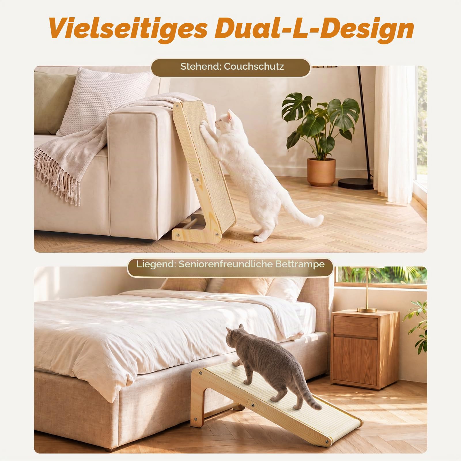 Gimars L-Form Kratzbrett für Katze - 63cm Hoch, Natursisal & Holz-Kratzmöbel, Dual-Use Kratzsäule für Kratzen, Spielen & Ausruhen