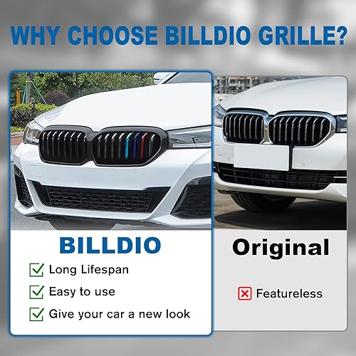 Miniatura 41 de Rejilla frontal F10 para riñón con doble listón, color negro brillante, compatible con BMW Serie 5 2010-2017, F10, F11, F18, Sedan 520i, 528i, 535d