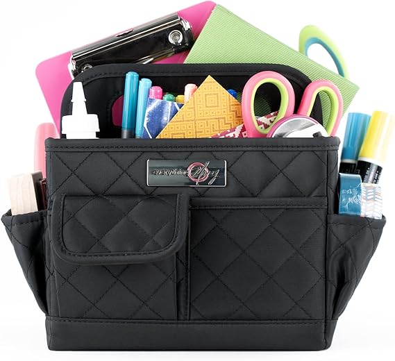 Everything Mary Desktop Tote Organizer – Black Quilted Craft Caddy – Portable Storage Bag for Scrapbooking, Sewing, Art Supplies & DIY Creative Tool Organization