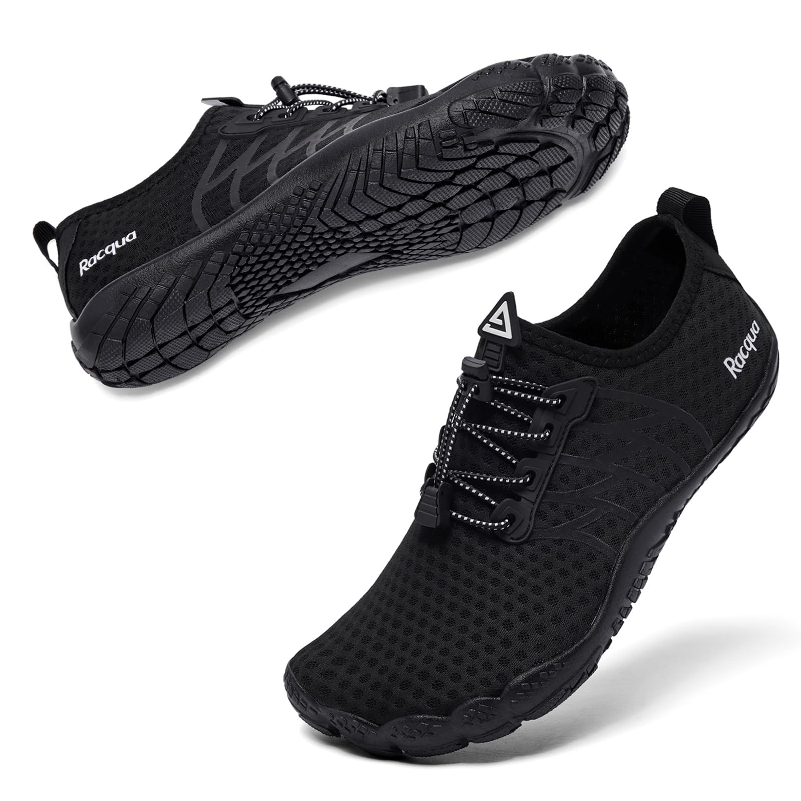 Racqua Water Shoes Lightweight Quick-Dry Swim Shoes Breathable Beach Shoes Barefoot Aqua Outdoor for Men Women Black 10 Women/9 Men