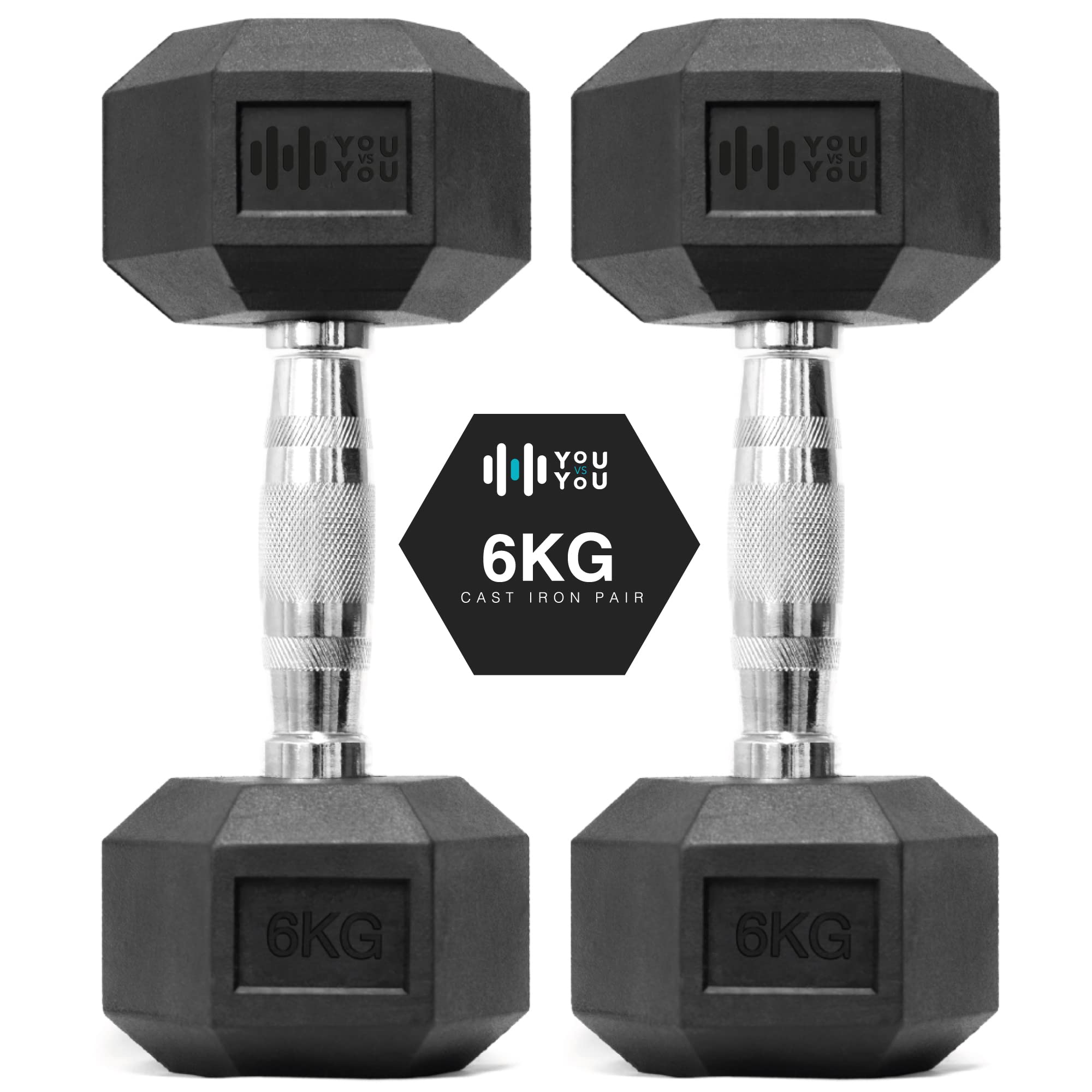 You vs You Hex Dumbbells Weights Pair for Home Exercise | 6kg Set of 2 Hexagonal Weight Rubber Encased for Home Fitness Gym Workouts Training Muscle Building & Conditioning | Unisex | Strength Fitness — image 1
