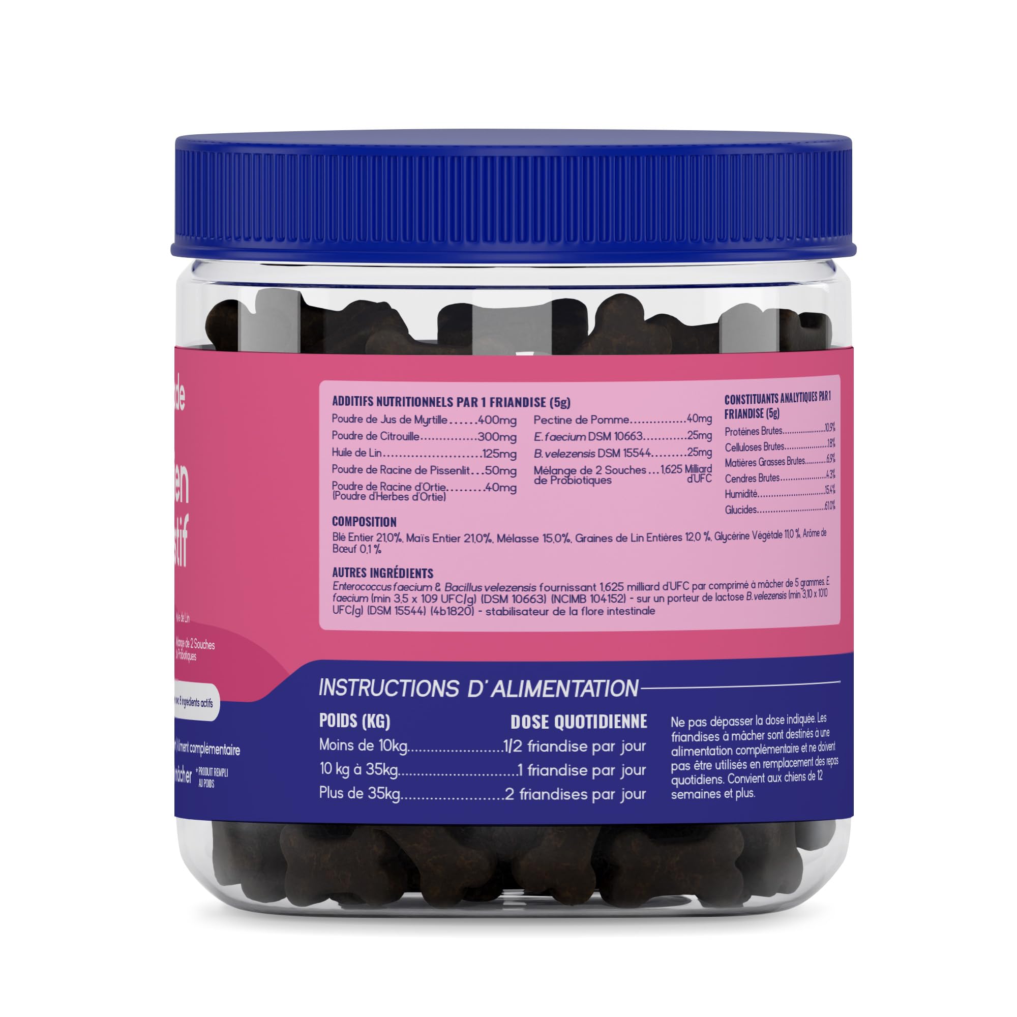 PupGrade Soutien Digestif pour Chiens – Aliment Complémentaire 8 Ingrédients Actifs – Maux Estomac, Diarrhée, Intestins, Soutien Immunitaire – Citrouille, Myrtille, Huile Lin – 30 Friandises Molles