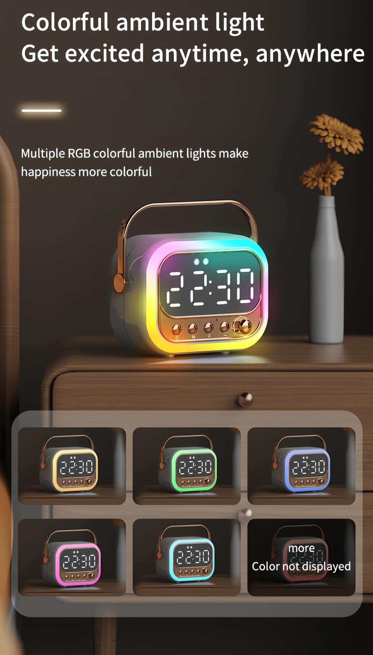 Sveglia Bluetooth luce RGB, subwoofer portatile da tavolo, luci colorate, radio FM, doppia sveglia, riproduzione TF/USB, amici. (Rosa)