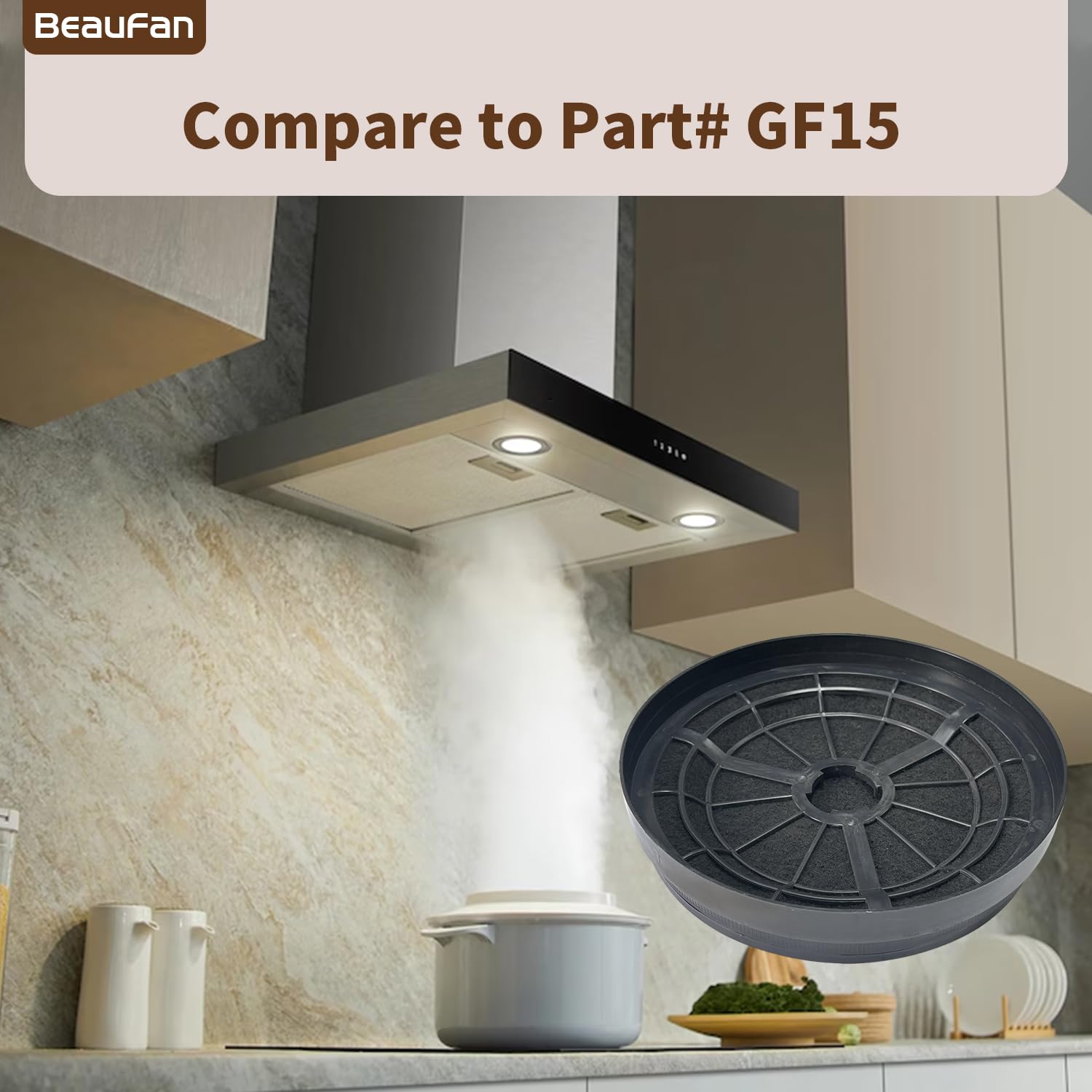 4er Pack GF15 Aktivkohlefilter Kompatibel mit NEG Dunstabzugshaube Modell NEG15-ATB/ATS/ATW, NEG15-ATB+/ATS+/ATW+. Vergleichen Sie mit der Teilenummer GF15, MIZ0023, KF561, CF110, DU652
