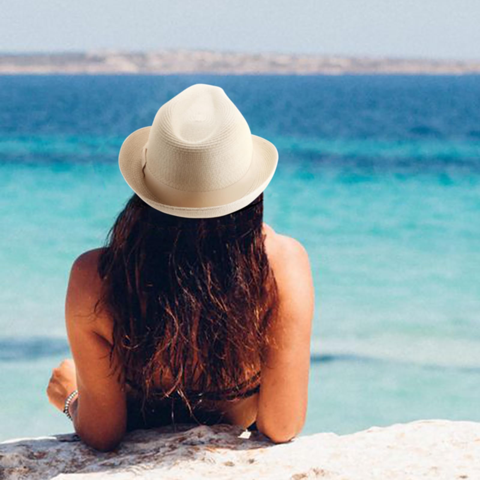 DRESHOW Femme Homme Chapeau de Paille Panama Chapeau Été Large Bord Chapeau de Soleil Anti-UV pour Plage Voyage Chapeau de Soleil