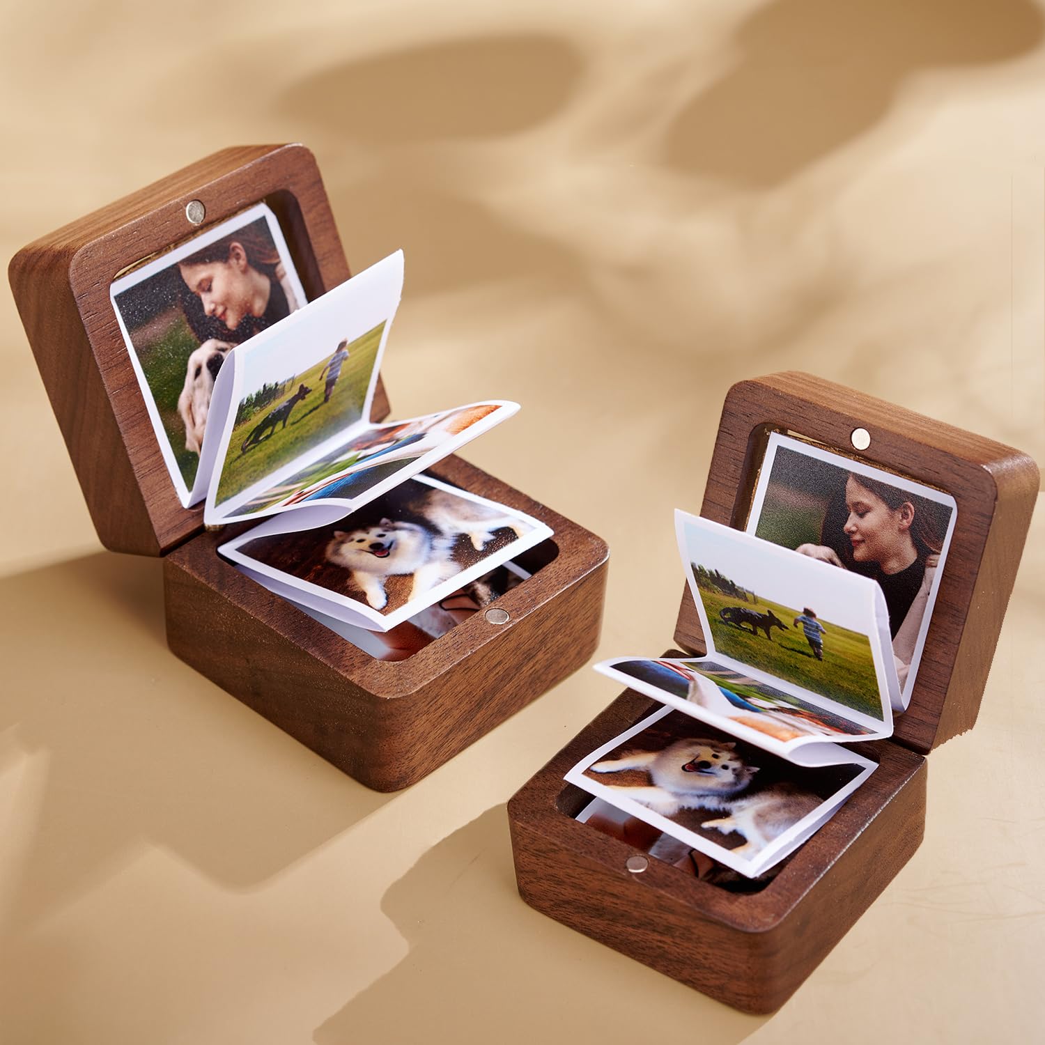 GUANKE Personalized Pet Hair Keepsake Box, Wooden Pet Fur Memorial Box with Photo Dog Cat Hair Ashes Container Memorial Urn Pet Loss Sympathy Gifts for Pet Lovers Friends (Custom Photos)