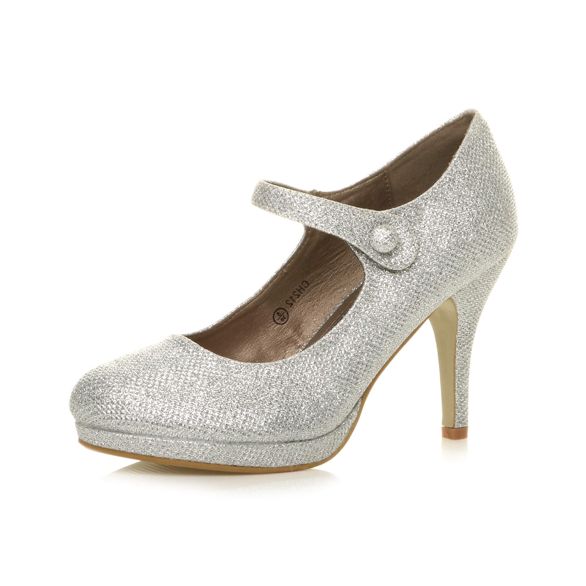 AJVANI Womens Ladies mid high Heel Mary Jane Evening Work Platform Bridal Party Prom Court Shoes Size.