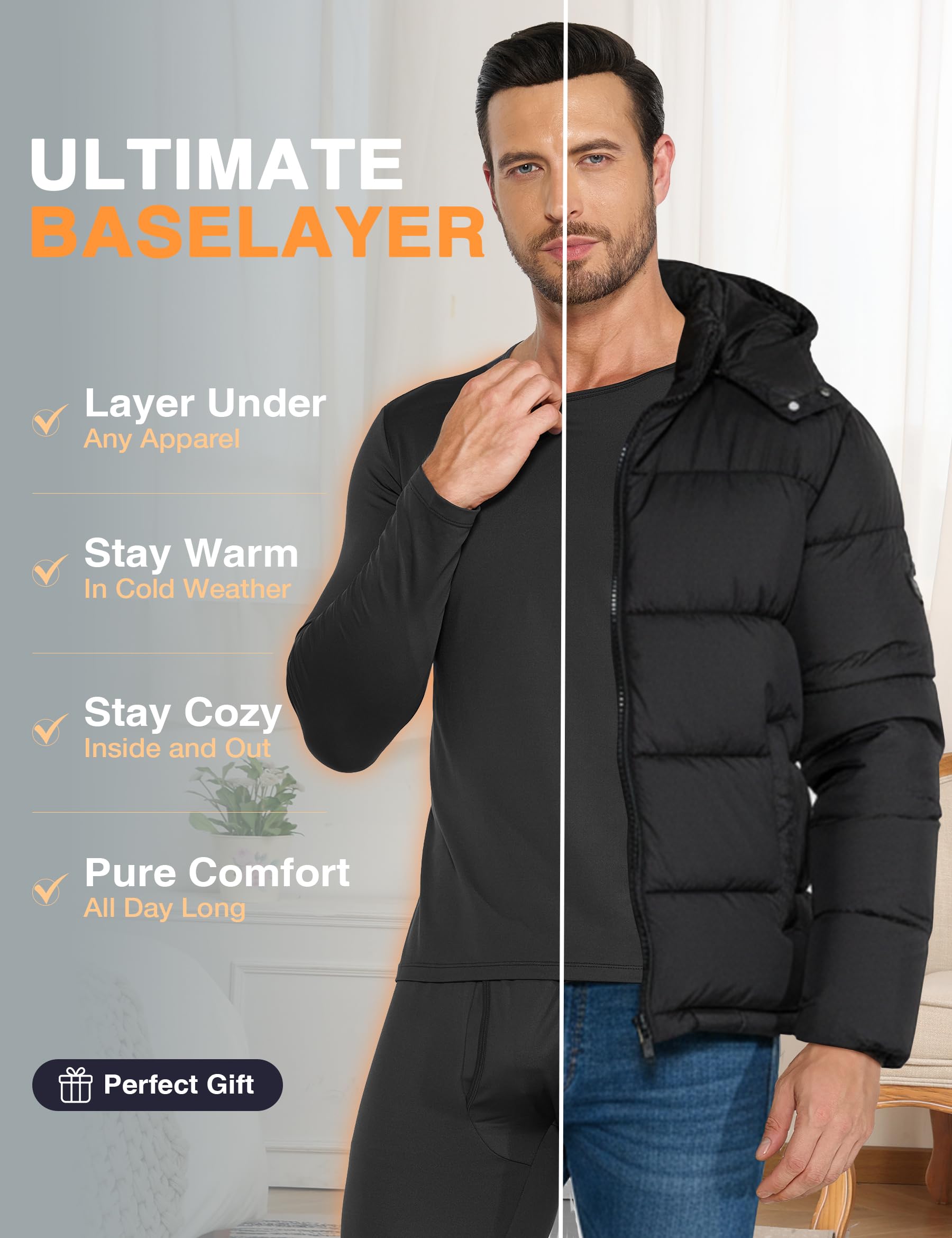 Winvote Paquete de 3 ropa interior térmica para hombre, forro polar, suave y cálida, capa base para clima frío