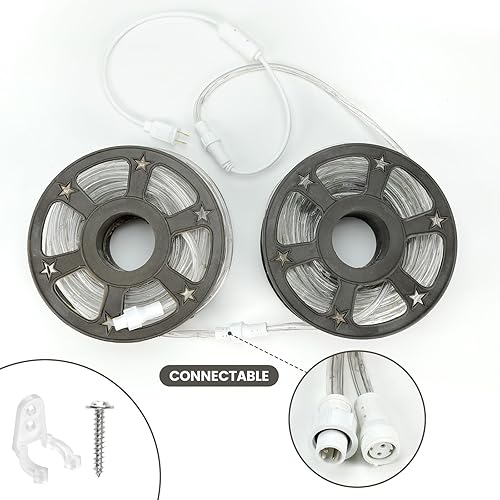 Miniatura 6 de Cuerda de luces LED impermeables de 50 pies, 360 luces LED de 110 V conectables para interiores y exteriores, para terraza, patio, piscina, camping,