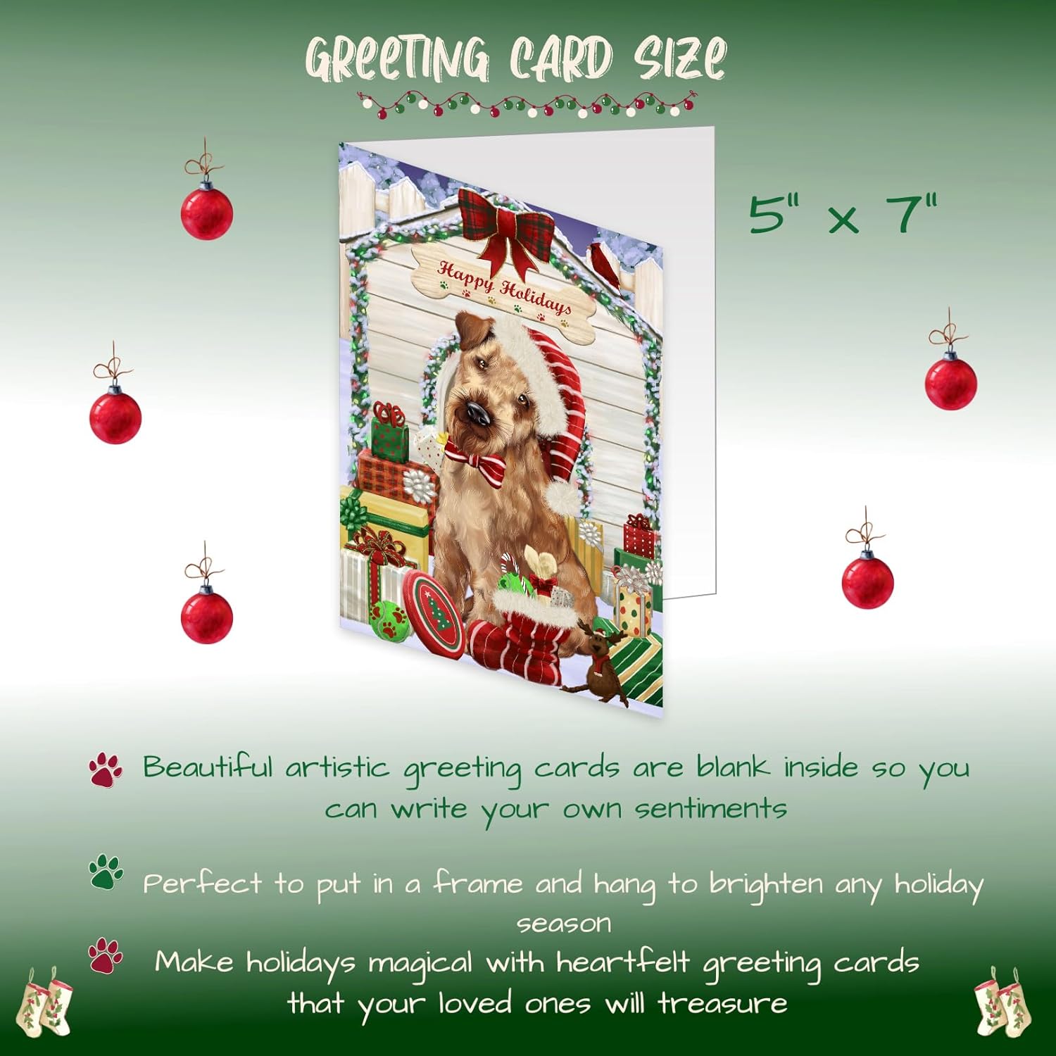 Christmas House with Presentes Airedale Terrier Dog Greeting Cards - Adorable Pets Invitation Cards with Envelopes - Pet Artwork Christmas Greeting Cards GCD57926 (10 Greeting Cards)