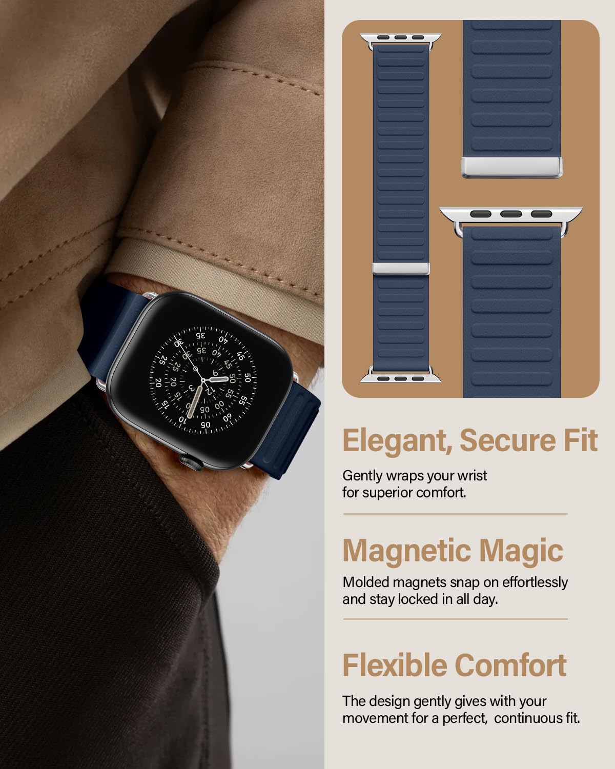 Patented Magnetic Link Sport Band Compatible with Apple Watch Bands Men 44mm 45mm 46mm 49mm 42mm 41mm 40mm 38mm Women, Nylon Sport Loop Strap for iWatch Ultra 3 2 1 SE Series 11 10 9 8 7 6 5 4 3 2 1