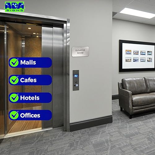 Miniatura 6 de ADA - Letrero para habitación de ascensor para negocios, letreros de oficina, aluminio plateado cepillado, cinta de montaje resistente, fácil de