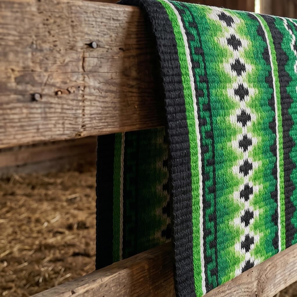 Western Show Saddle Pad/Blanket for Horses - Handmade Wool Saddle Blanket with New Zealand Design, Thick, Durable & Comfortable for Horse Riding (36” L x 40” W x 1) M58