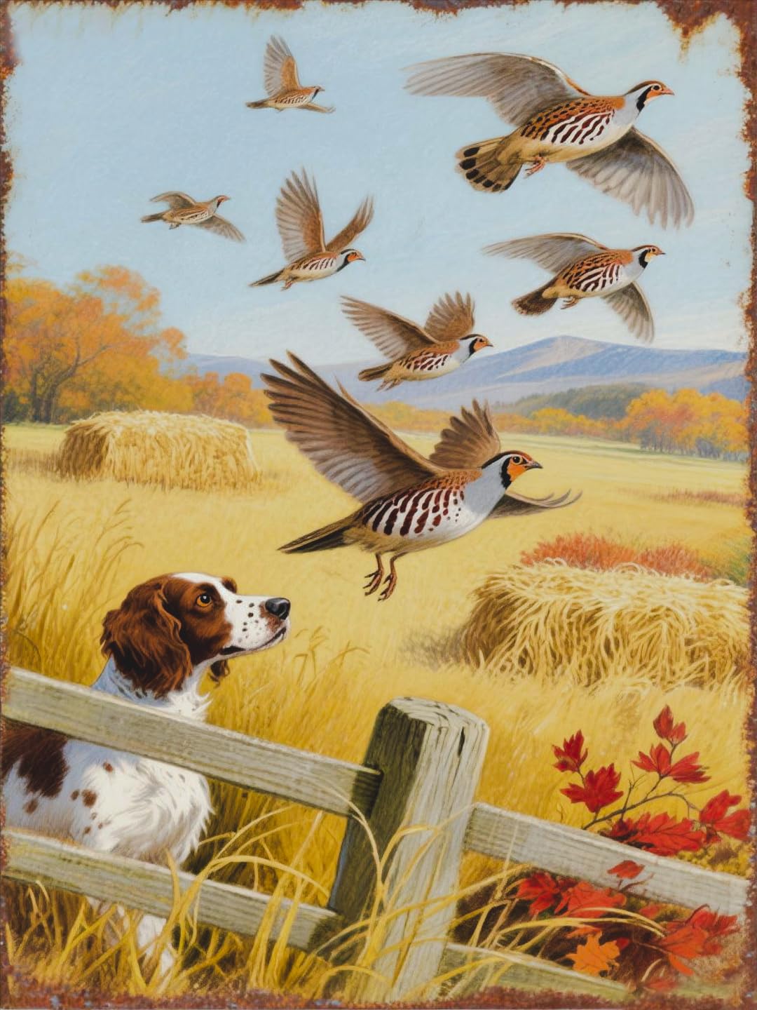 Springer Spaniel Quail Hunting Vinage Tin Sign