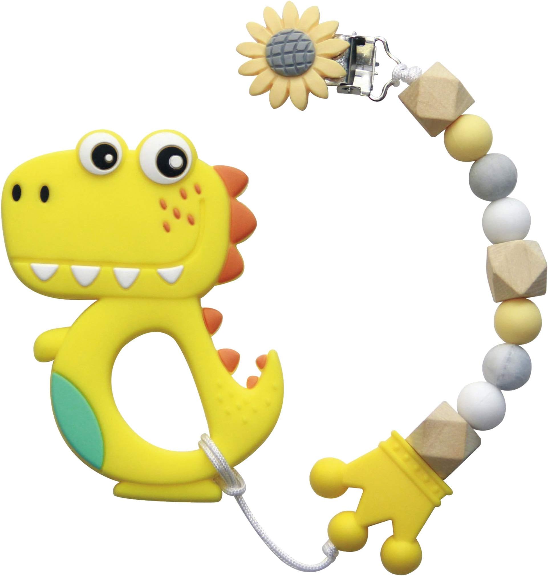 Baby Teething Toys Pain Relief Toy with Pacifier Clip Holder Set for Newborn Babies,Food Grade BPA Free Silicone Teether