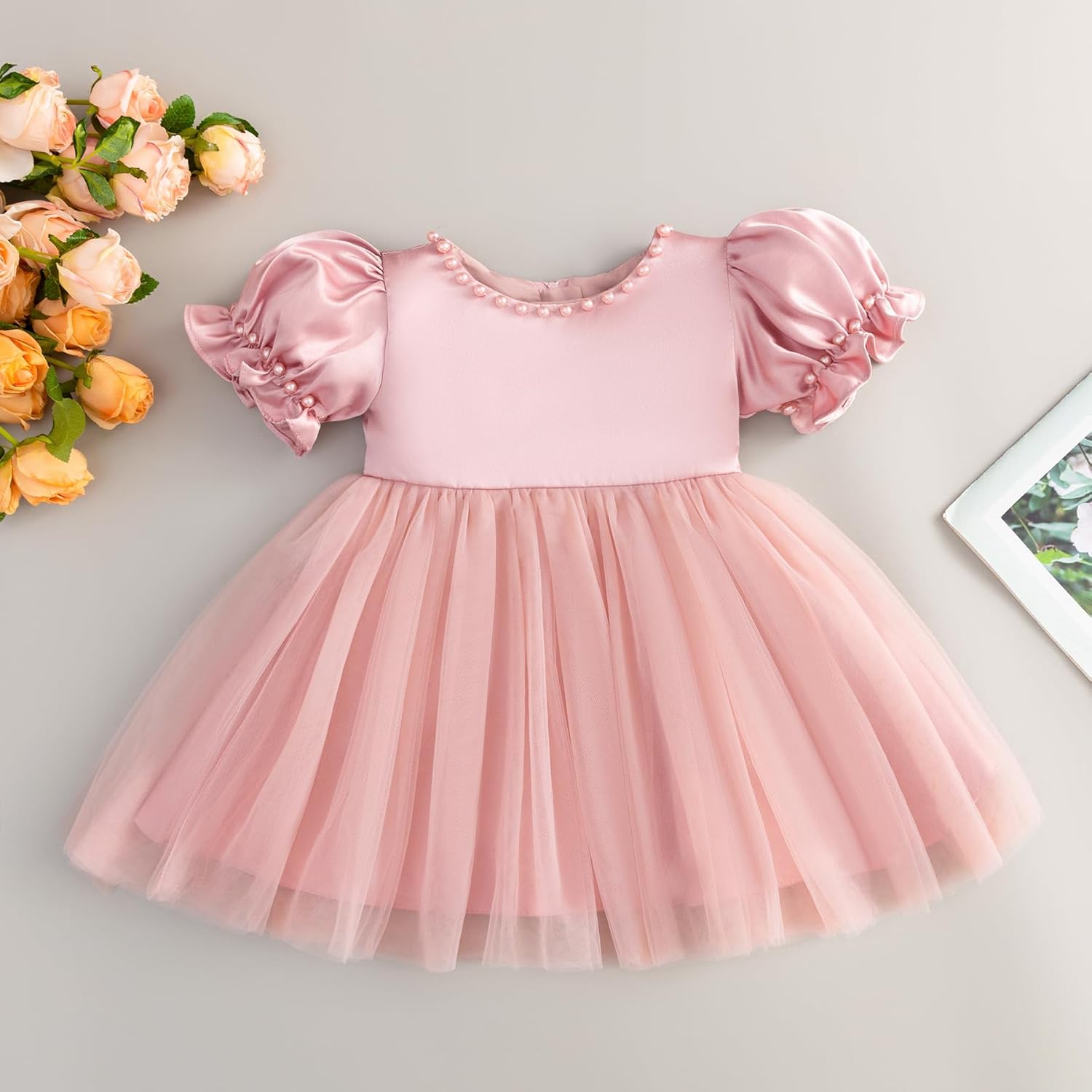 Toddler Baby Flower Girls Dress Wedding Guest Satin Birthday Party Formal Pageant Tulle Dress for Baby Girl - Image 3