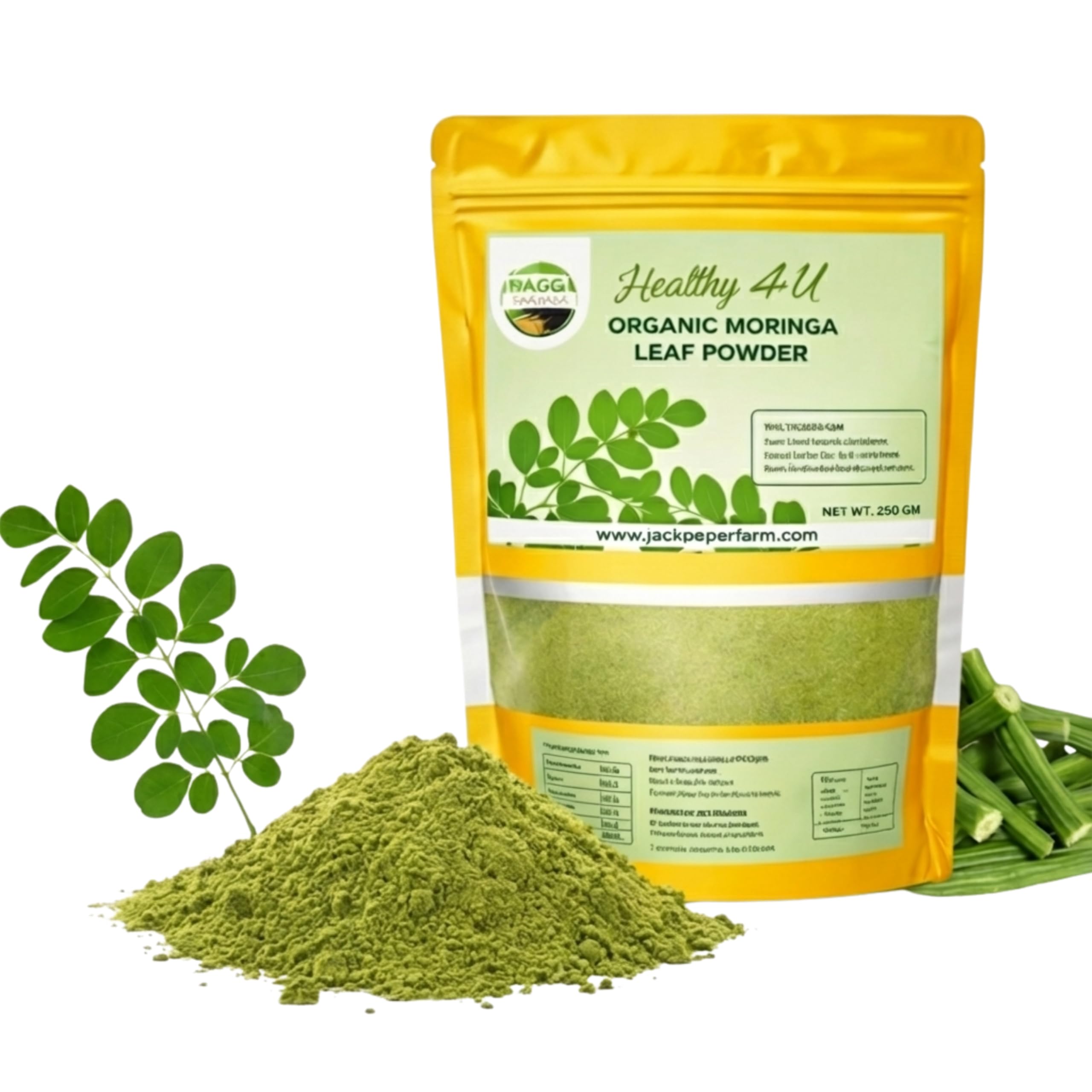 JackPepperFarms Organic Moringa Leaf Powder - 250g Pure Shade-Dried Drumstick Leaves | Natural Unflavoured Green Powder | No Preservatives | Resealable Pouch-image-20