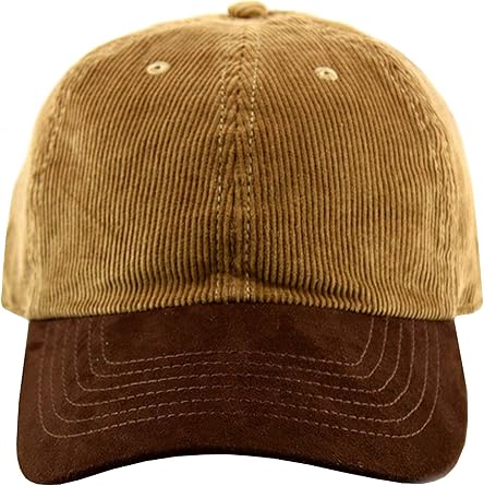 Corduroy Unisex Baseball Hat | Unstructured Cotton Classic Dad Cap | Hat with Adjustable Strap and Brass Buckle Tan